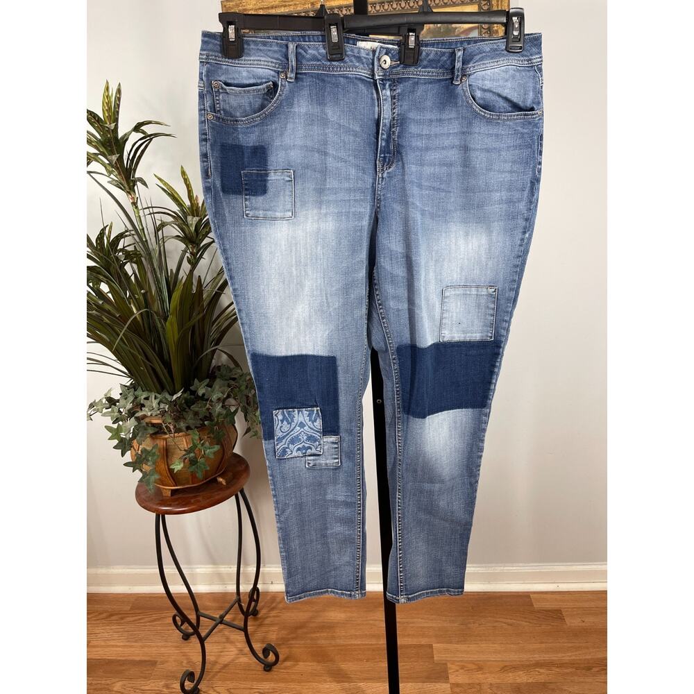 Cato Patched Jeans Women's Size 20W Blue Denim‎ Skinny Leg Bohemian Cottagecore